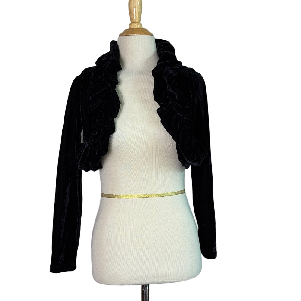 THE COLLECTION by SARASARA XS Black Velvet‎ Bubble Hem Cardigan Shrug Evening